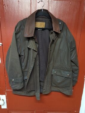 Men's Brown Waxed Cotton Field Jacket with Contrast Collar